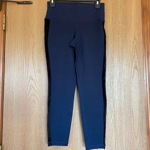 Old Navy Active Thick Blue Leggings with Black Velour Side Stripes